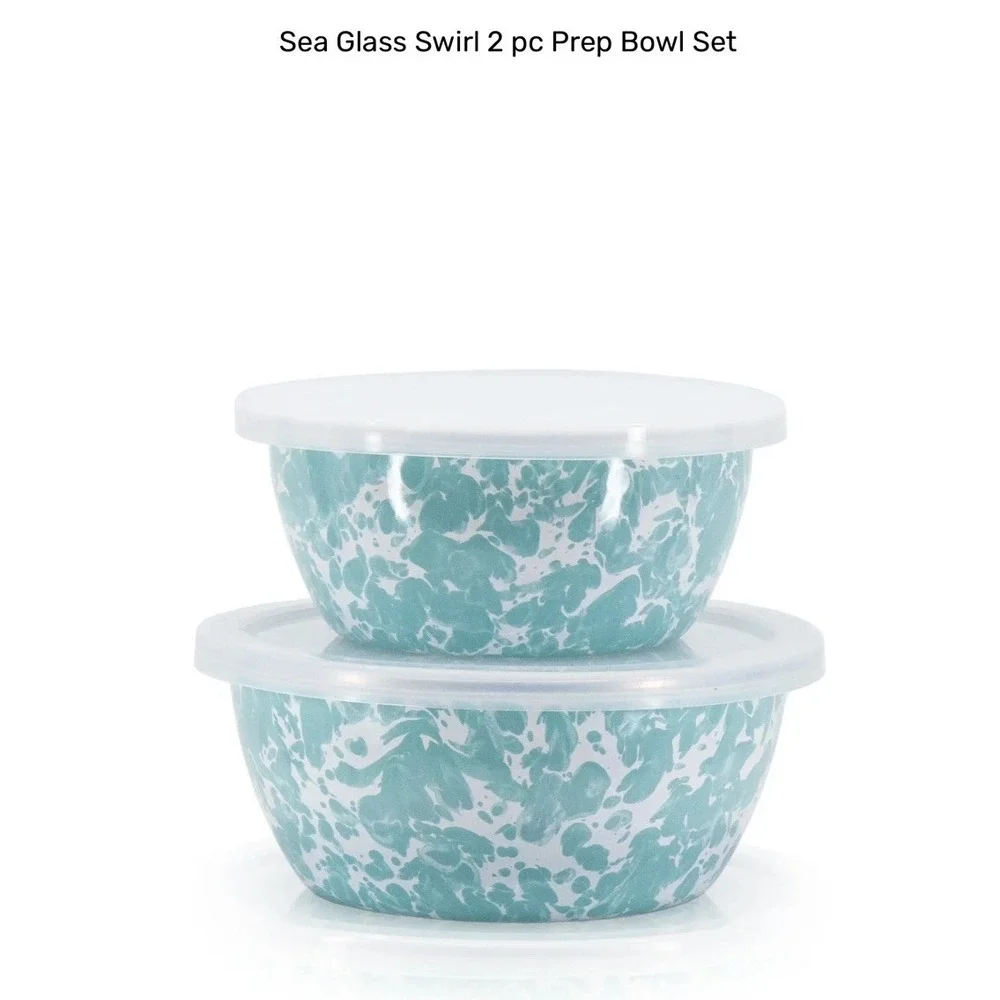 Golden Rabbit Prep Bowl Set of 2 with LID-sea glass hand-swirled bowls  NIB